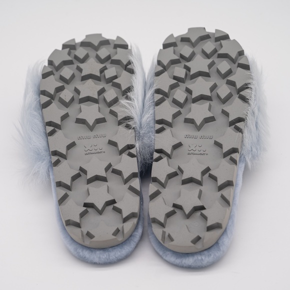 size 40eu 10 US Miu Miu Faux Fur Plush Sandals Slides Blue - Picture 6 of 12